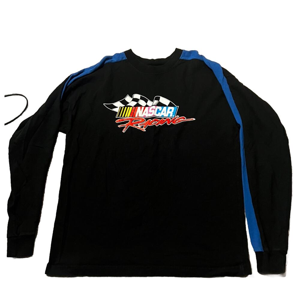 Vintage 90s NASCAR Racing Checkered Flag Long Sleeve Shirt. Size X-Large